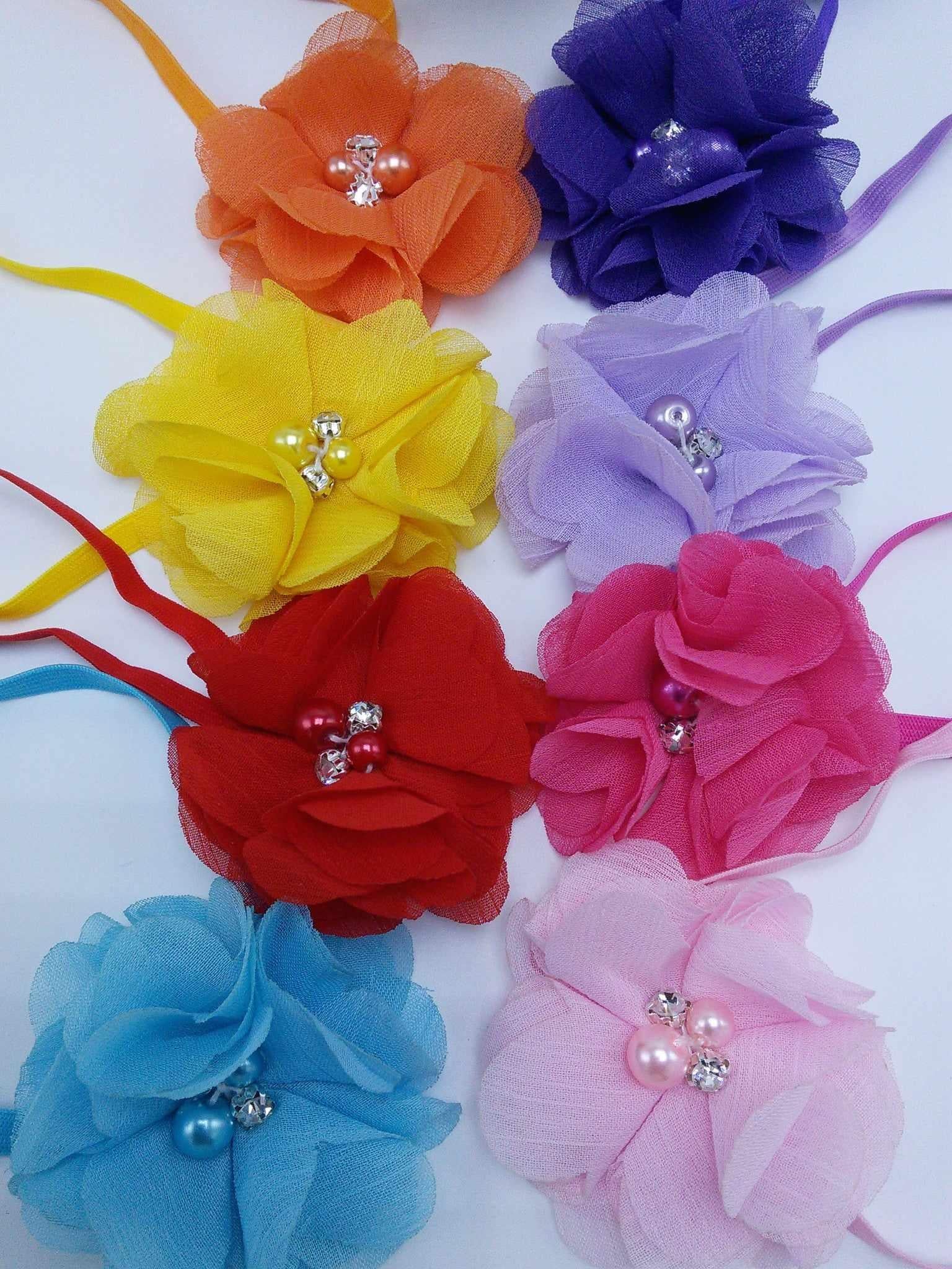 Fluttery Chiffon flower with stones & pearls