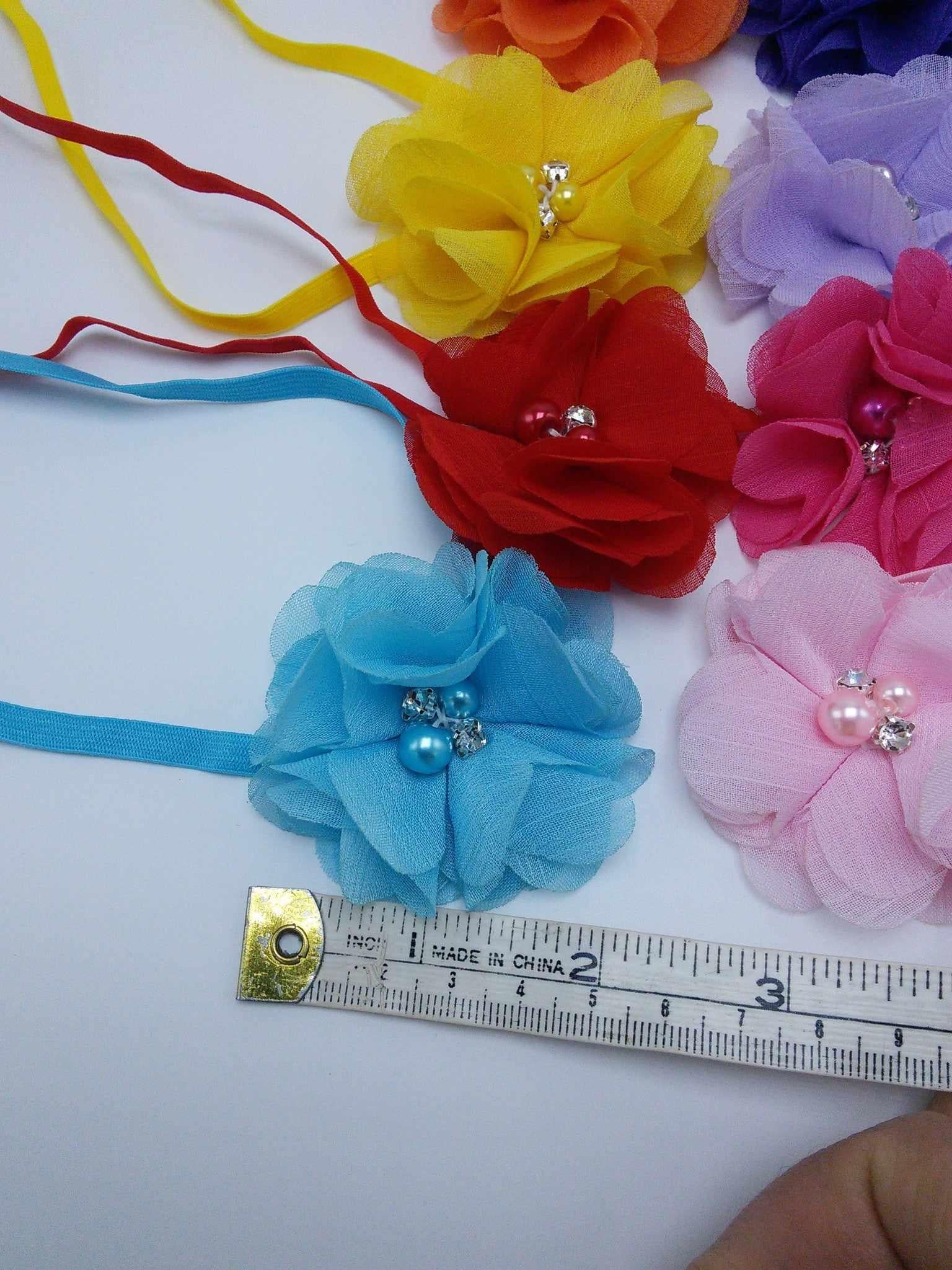 Fluttery Chiffon flower with stones & pearls