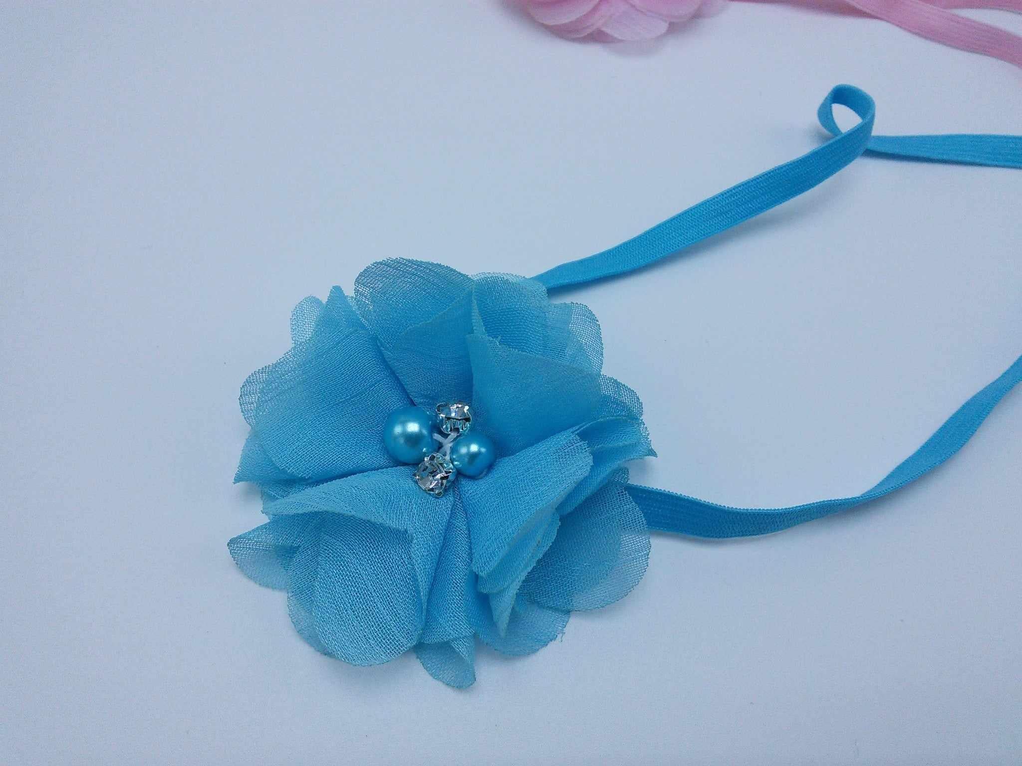 Fluttery Chiffon flower with stones & pearls