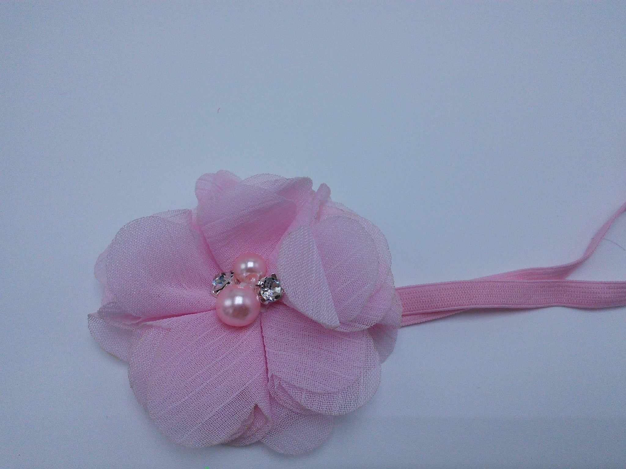 Fluttery Chiffon flower with stones & pearls