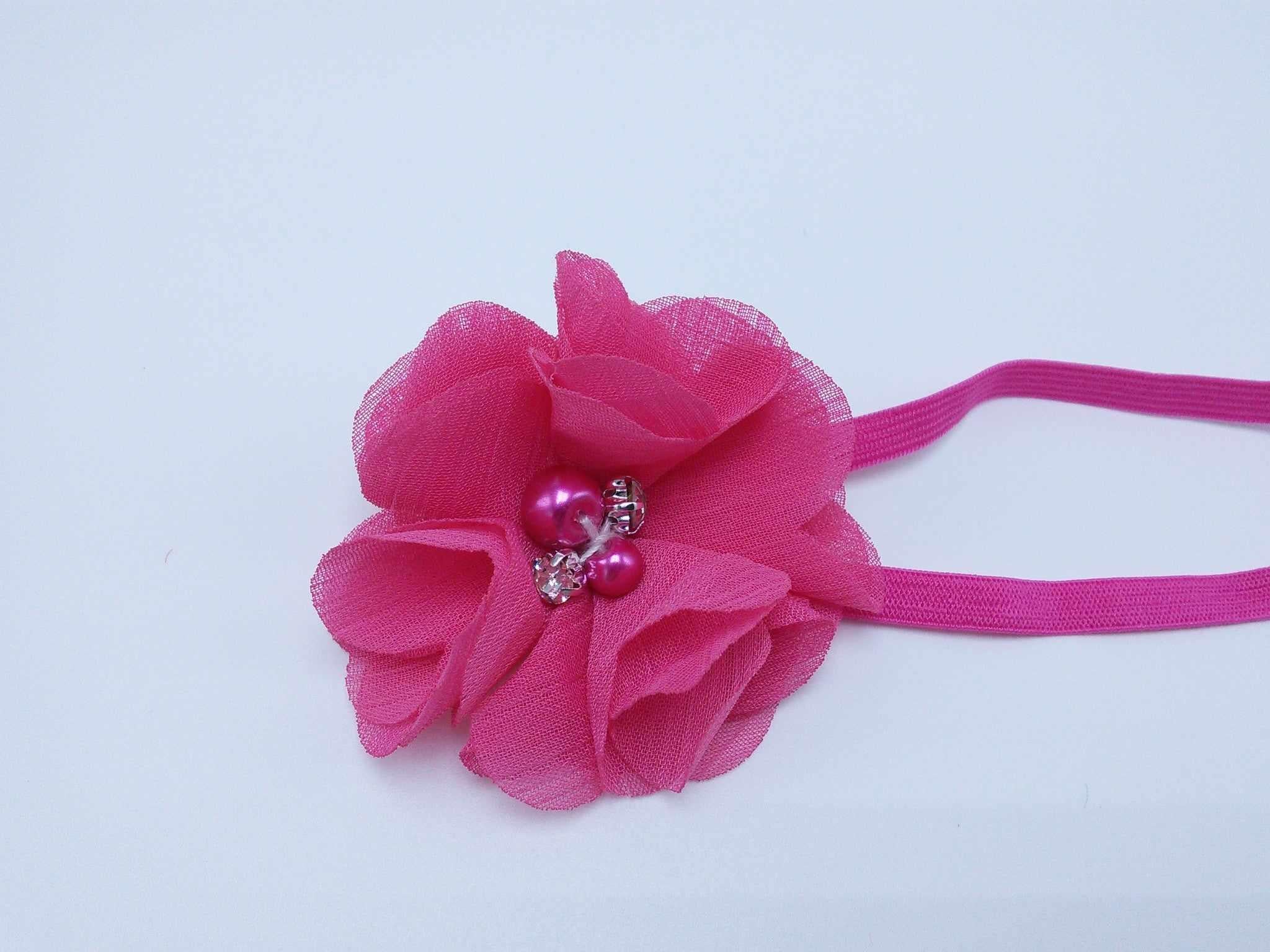 Fluttery Chiffon flower with stones & pearls