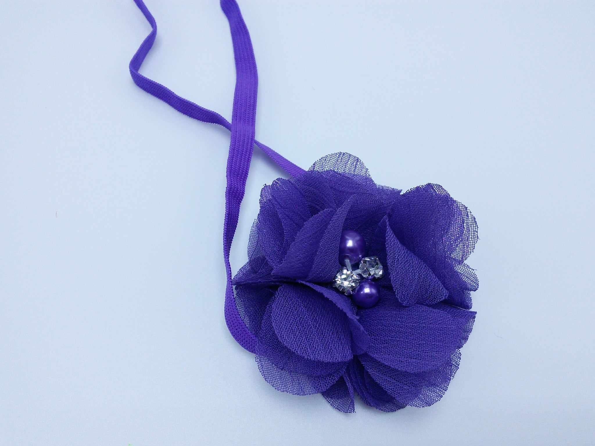 Fluttery Chiffon flower with stones & pearls