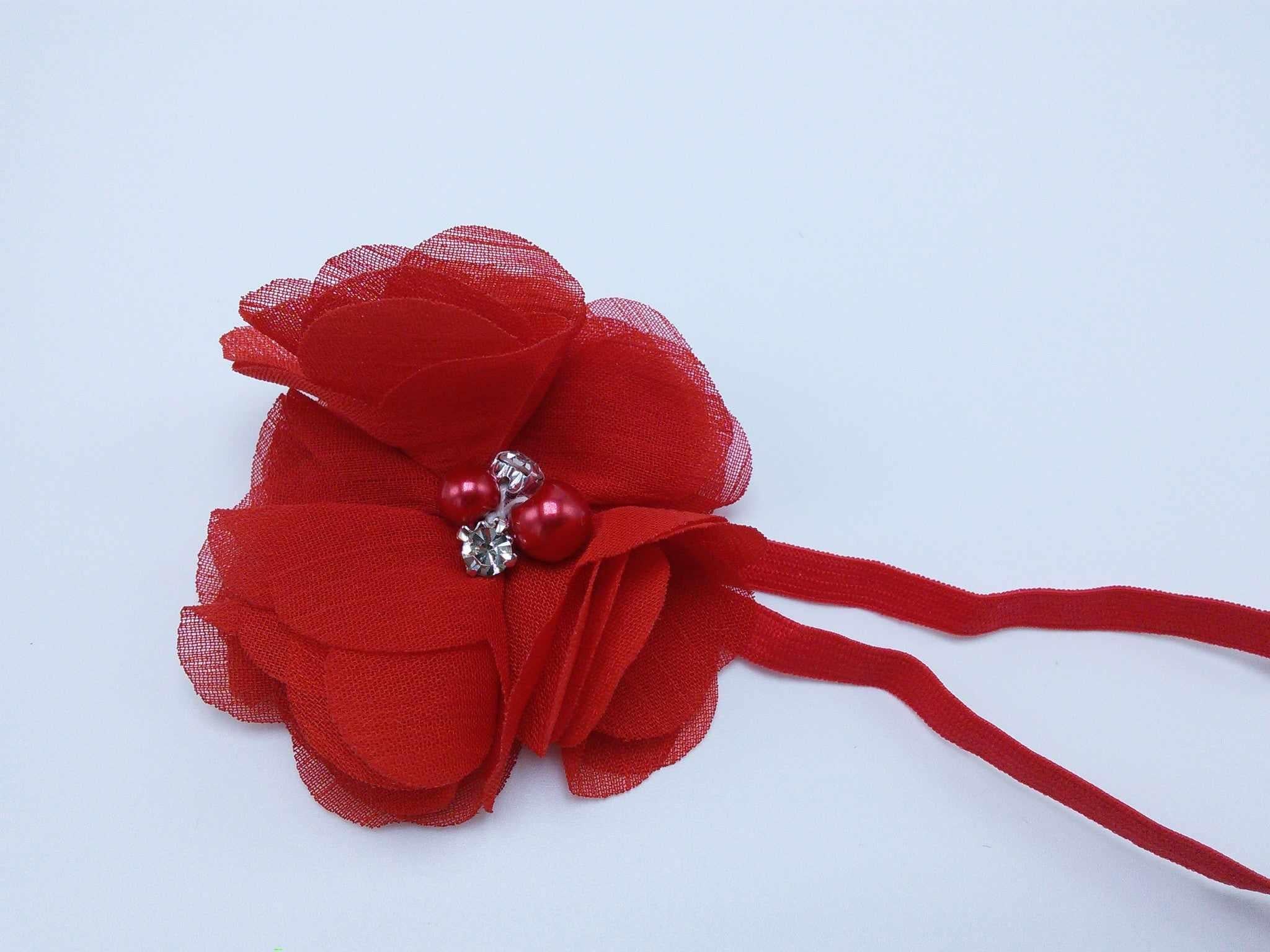 Fluttery Chiffon flower with stones & pearls