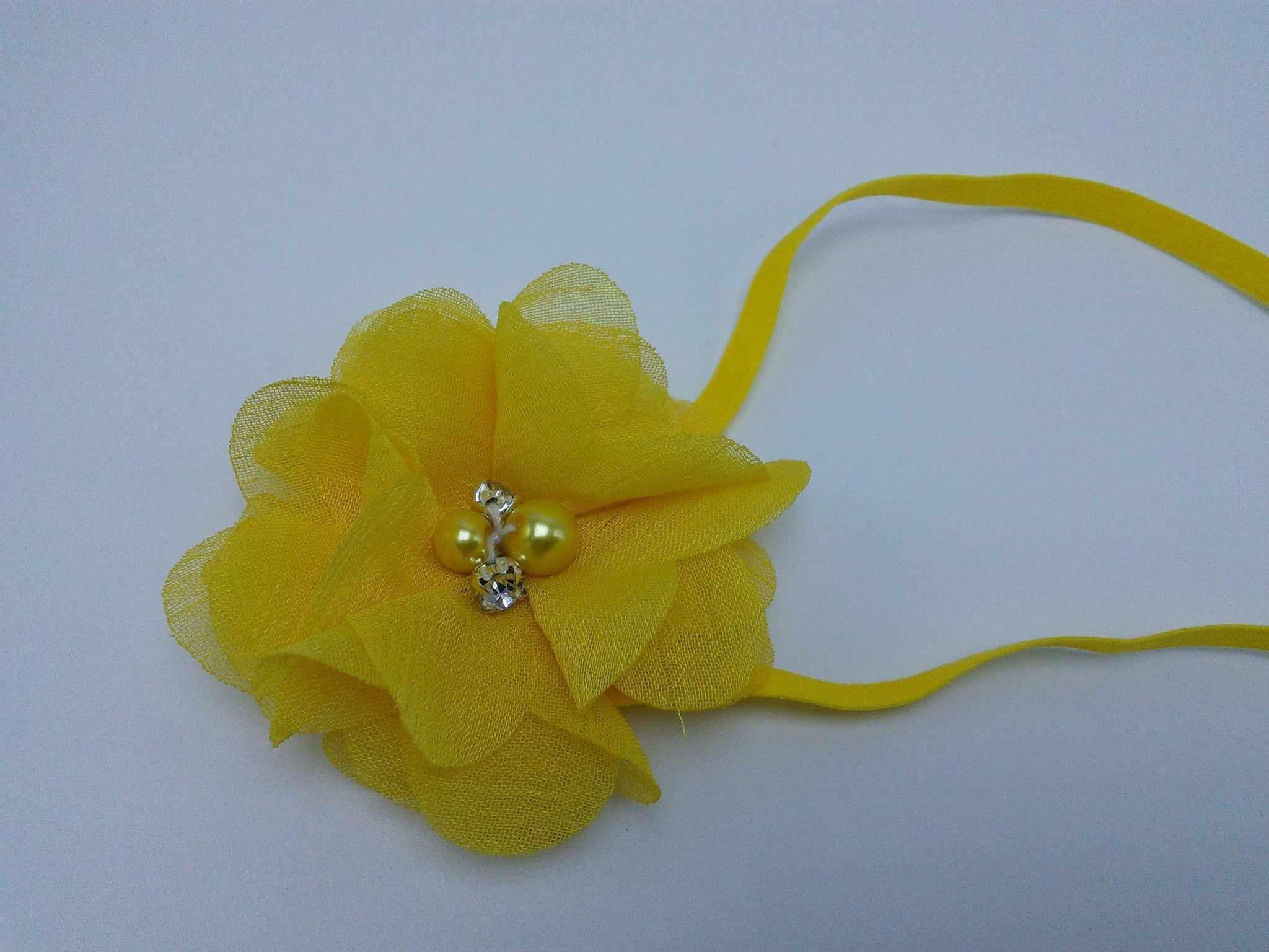 Fluttery Chiffon flower with stones & pearls