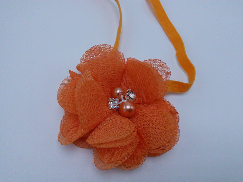 Fluttery Chiffon flower with stones & pearls