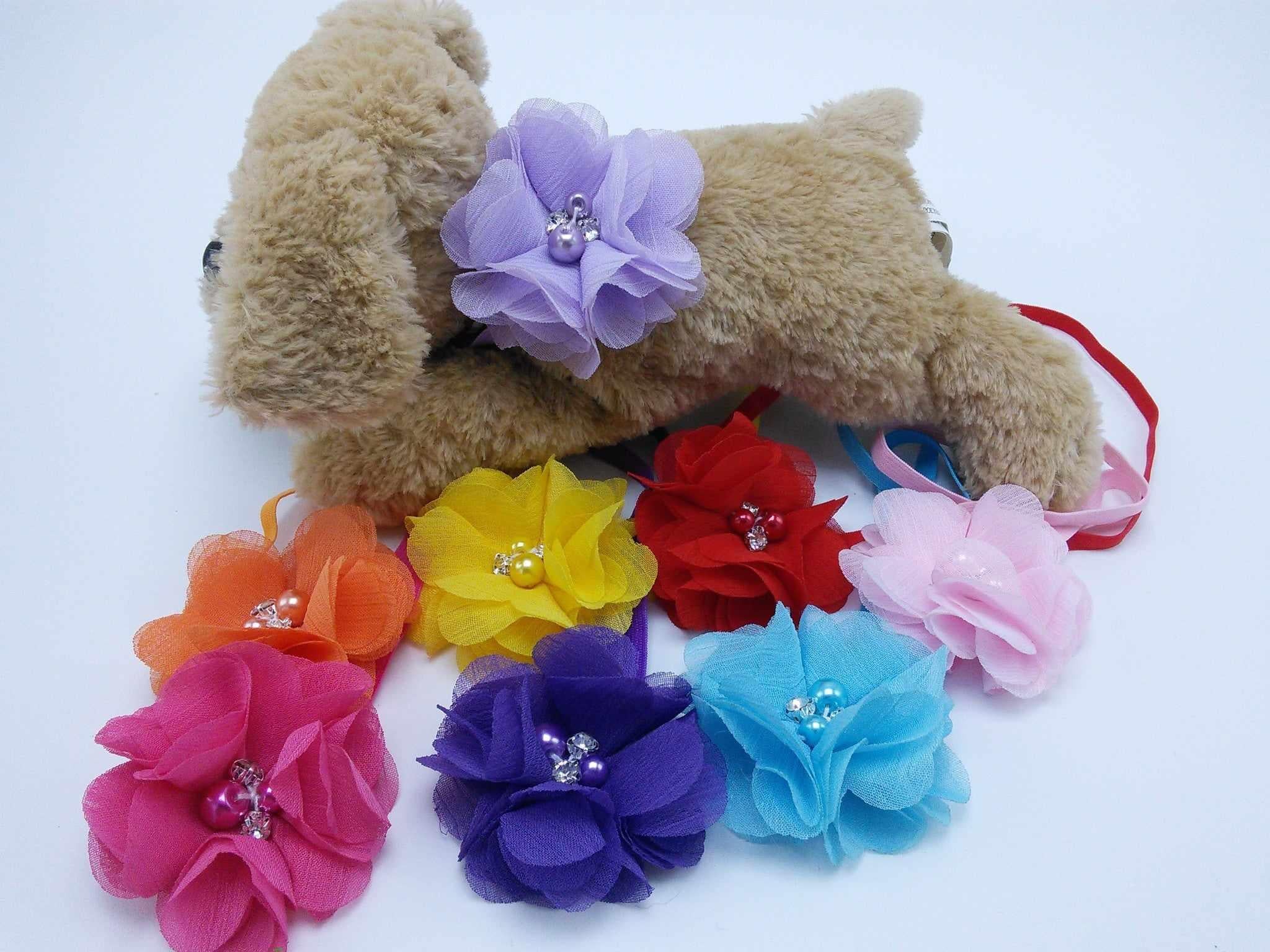 Fluttery Chiffon flower with stones & pearls